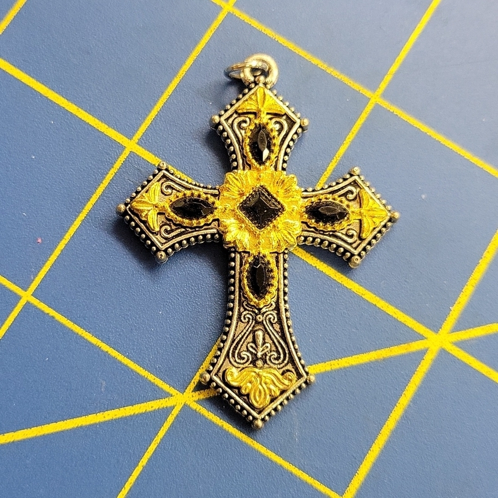 Gold Tone Rhinestone Encrusted 2" Cross